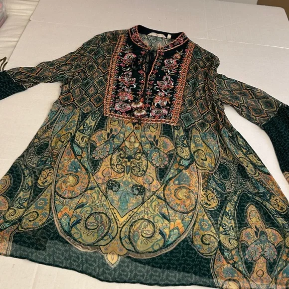 Soft Surroundings L/S Embroidered Embossed Emerald Shira Peasant Blouse Sz 3X - Picture 6 of 14